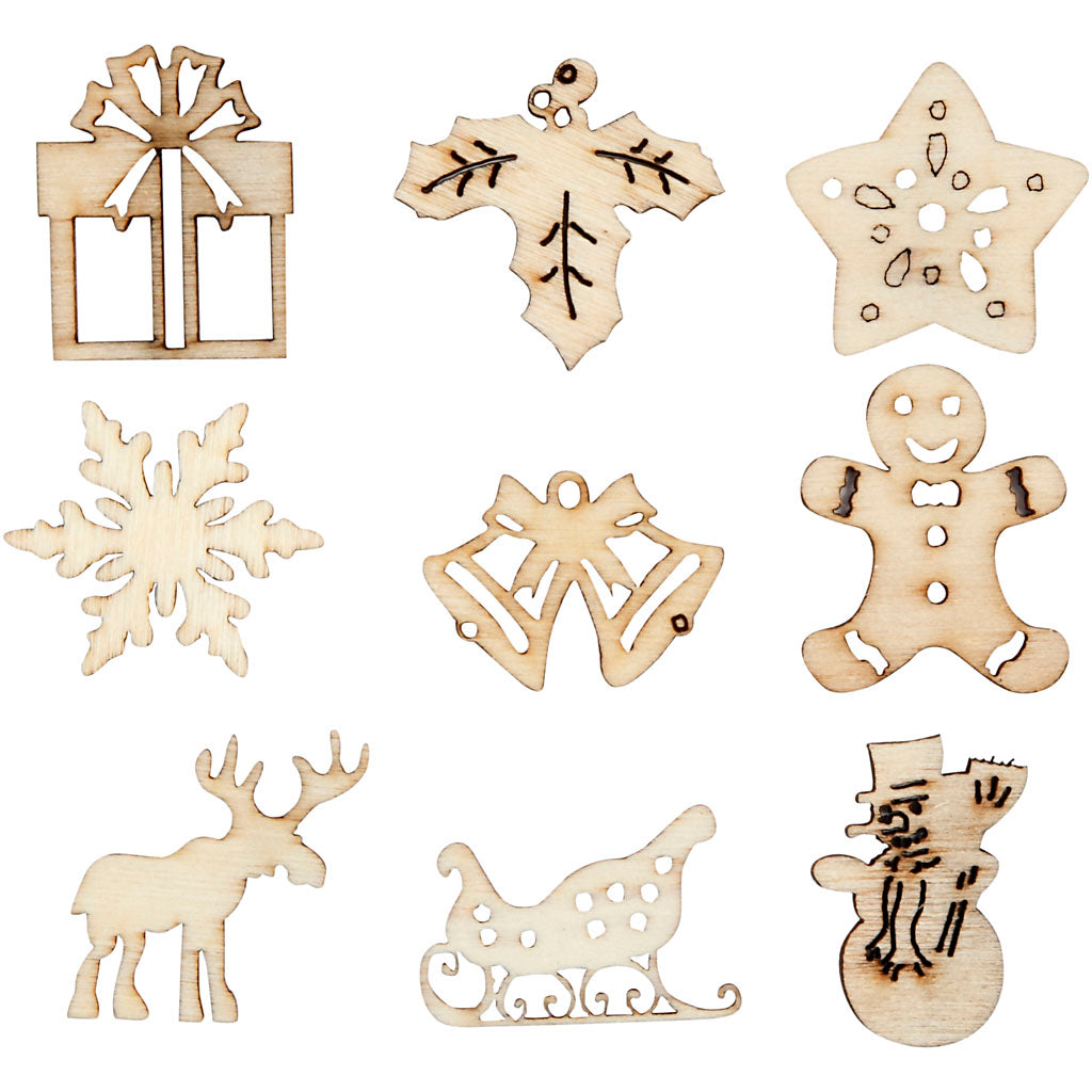 Décoration en bois Creativ company, Noël, taille 28 mm, 45 pièces, 1 boîte