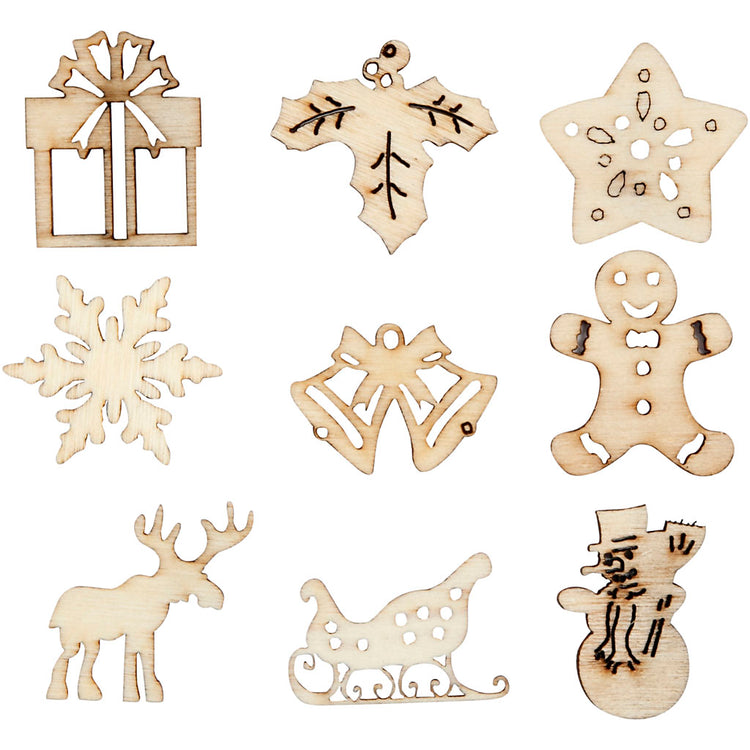Décoration en bois Creativ company, Noël, taille 28 mm, 45 pièces, 1 boîte