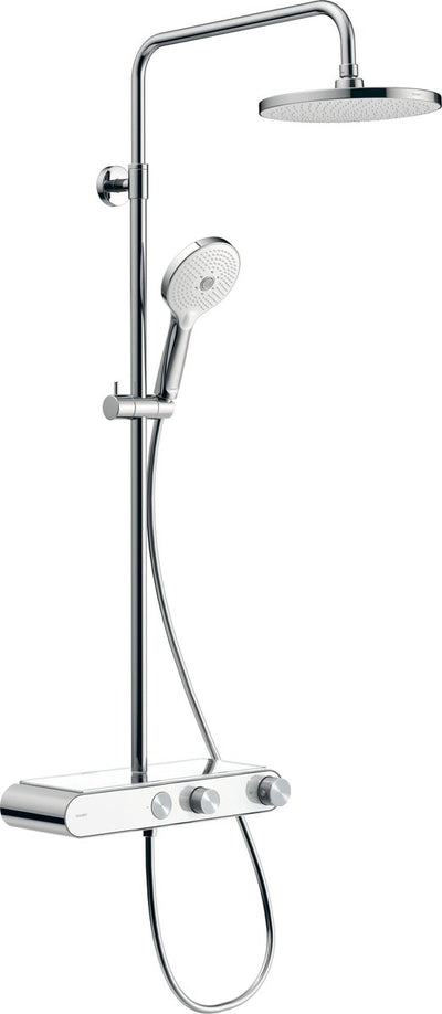 Système de douche à effet pluie Duravit étagère 1050 débit négatif – thermostatique – 3 types de jets – économie d'eau – blanc chromé