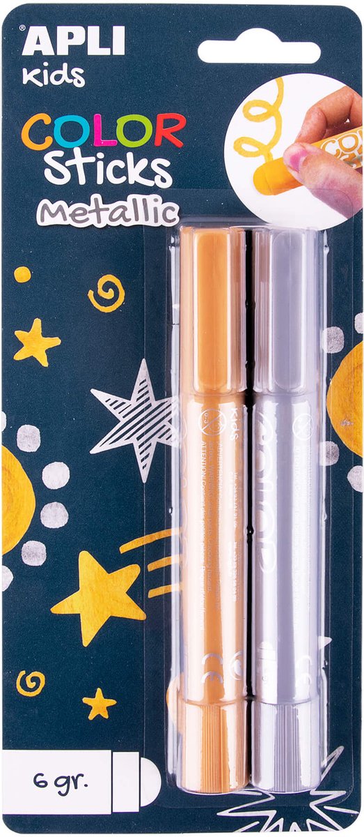 Apli kids bâtons de peinture métallisé or et argent 6 pièces - peinture créative pour enfants.