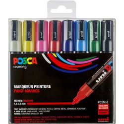 Marqueur Posca Uni-Posca, AFM PC-5M, épaisseur de ligne 2,5 mm, moyenne, différentes couleurs, 8 pièces 1 boîte