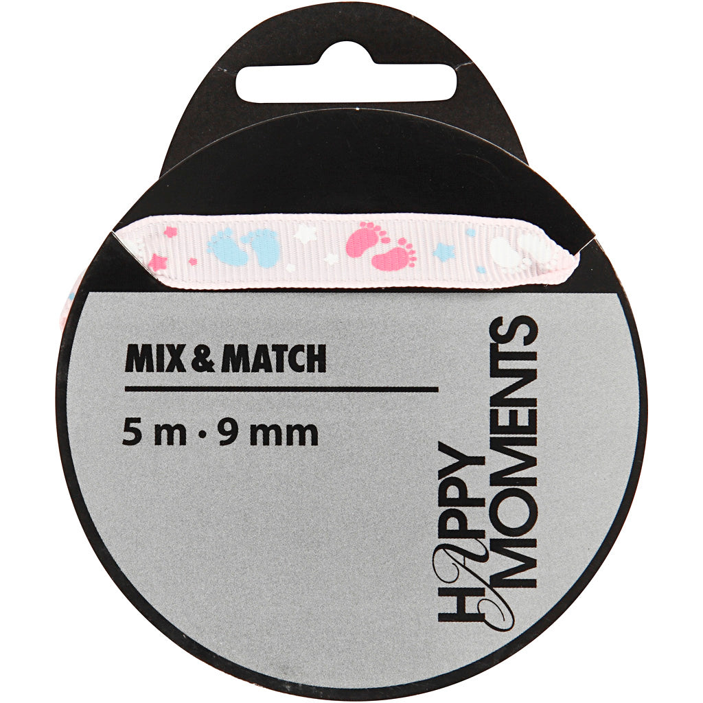 Ruban de décoration Creativ company, L: 9 mm, rose, 5 m 1 rouleau