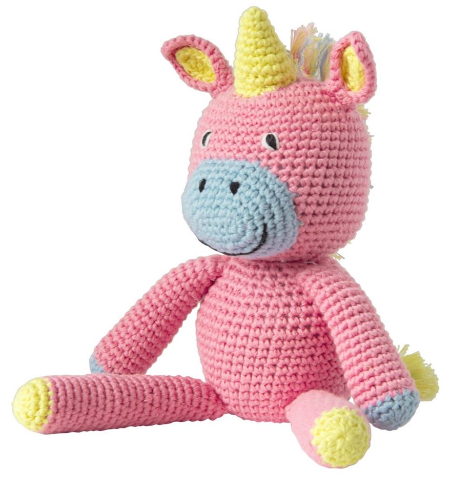 Peluche licorne au crochet rose. 3+