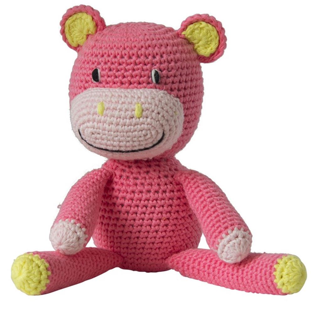 Peluche hippopotame corail au crochet. 3+