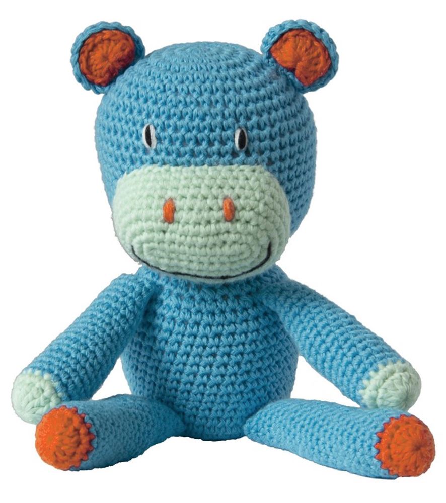 Peluche hippopotame au crochet bleu. 3+