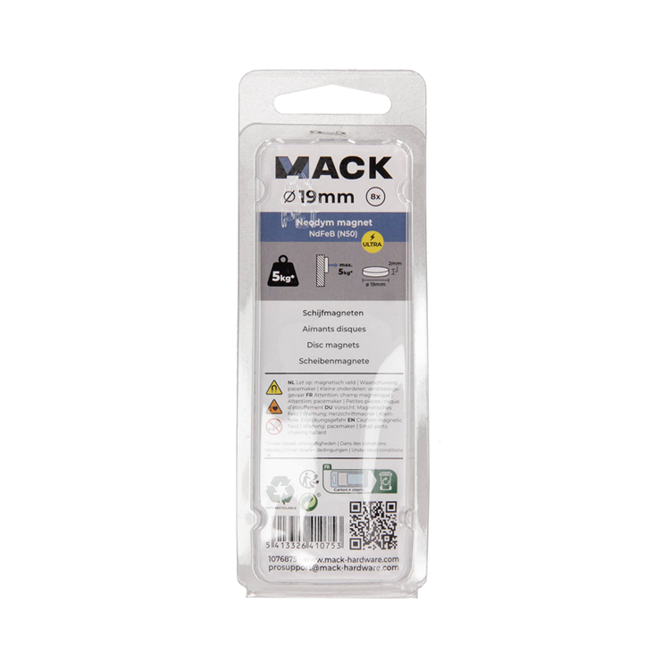 Mack 1076875 - disques aimants néodyme 19mm*2mm (n50) - argent 8pcs | 4 pièces