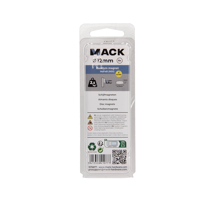 Mack 1076877 - disques aimants néodyme 12mm*2mm (n50) - argent 8pcs | 4 pièces