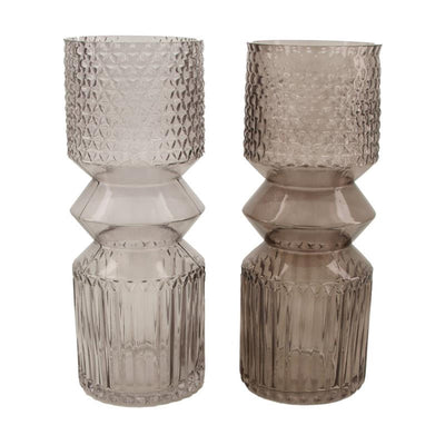 Vase en verre Naturel Collections ø12x30cm gris à nervures et carreaux