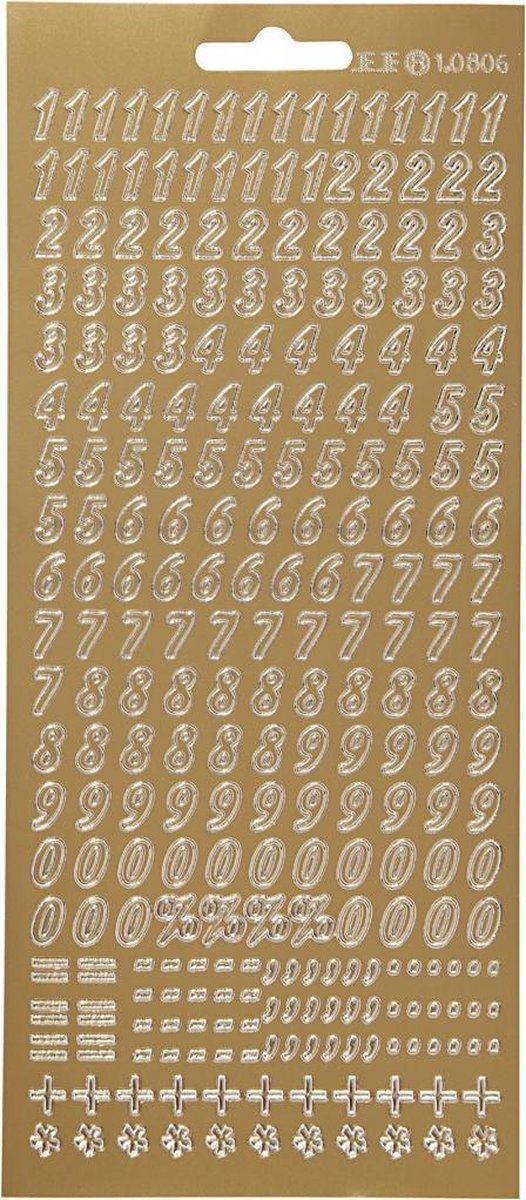 Creativ company autocollants, chiffres, feuille 10x23 cm, or, 1 feuille