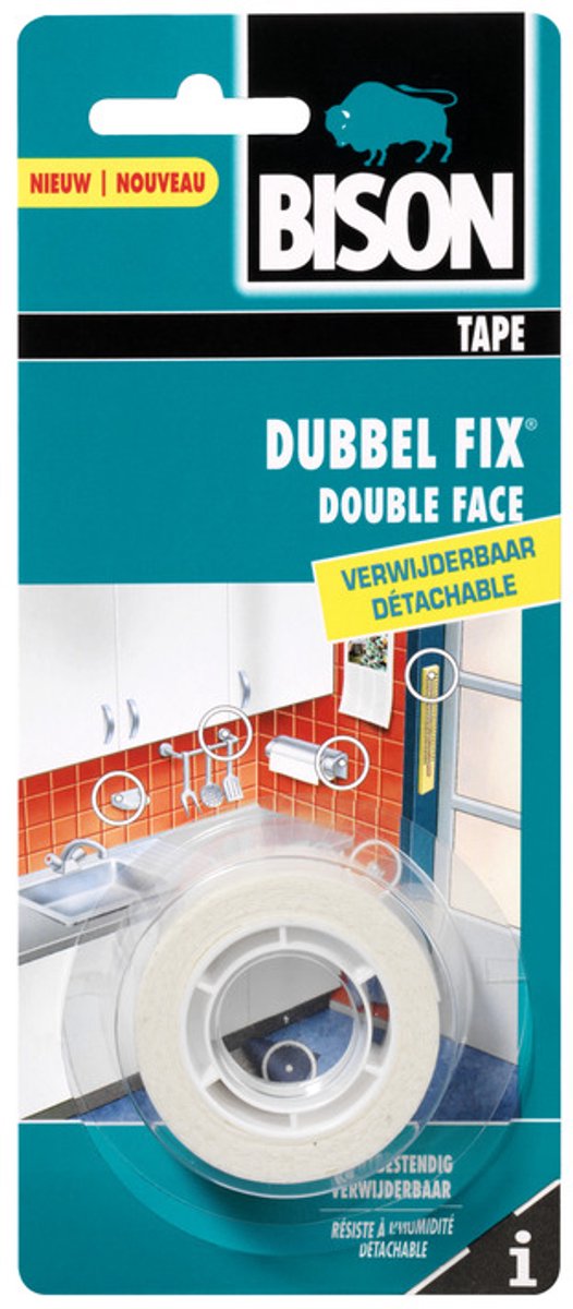 Ruban de montage Bison doublefix amovible 1,5 mètres x 19 mm - pour l'intérieur - ruban adhésif double face, extra puissant, visseuses alternativement, peut être retiré sans laisser de traces