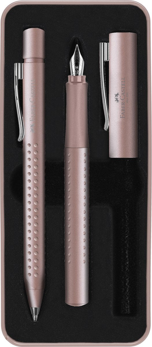 Stylo bille et stylo plume Faber-castell - coffret cadeau - grip 2011 - rose pâle - fc-201539