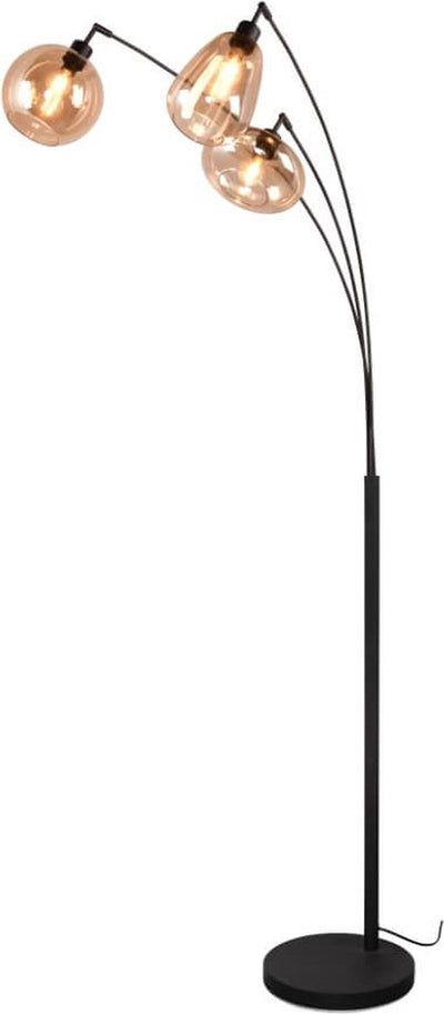 Trio lumina - lampadaire - noir mat - excl. 3x e14 10w - verre ambré