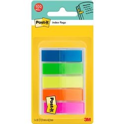 Index post-it translucide 12x43mm 20 onglets vert, orange, rose, jaune, bleu