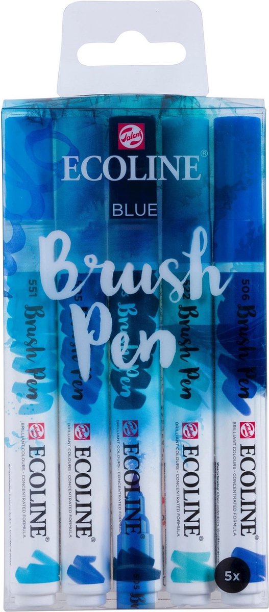 Set de stylos pinceaux Ecoline bleu | 5 couleurs