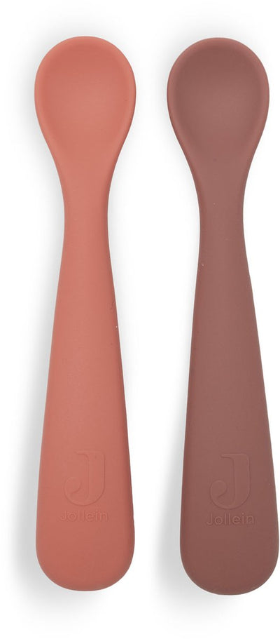 Jollein cuillère pour bébé - couverts pour bébé en silicone - nuances blush - 2 pièces