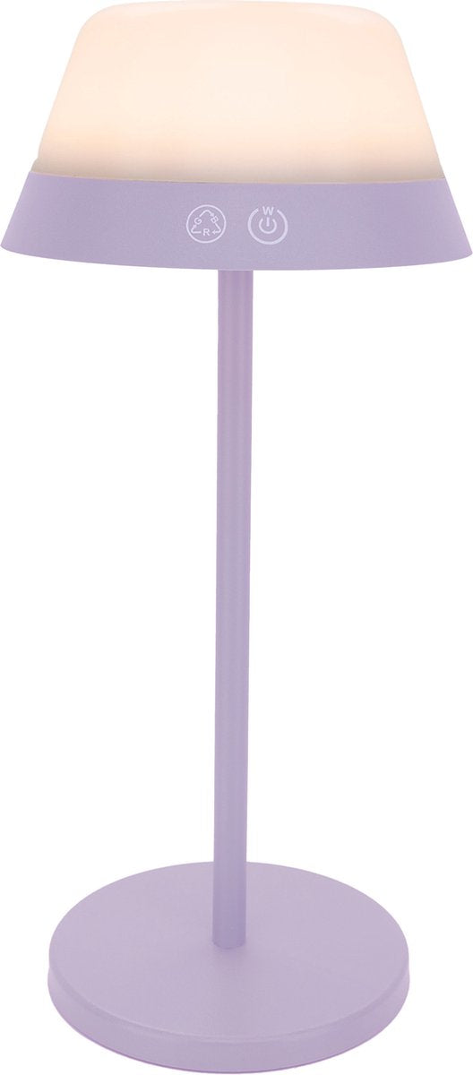 Lampe de table Eglo meggiano - variateur tactile - sans fil - 32 cm - blanc lilas - lumière blanche rgb réglable - rechargeable - extérieur et intérieur
