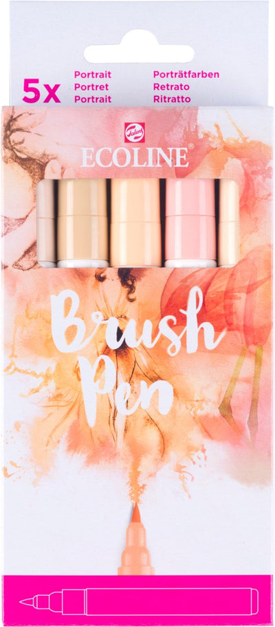 Bruynzeel – ensemble de stylos pinceaux ecoline, portrait, 5 couleurs