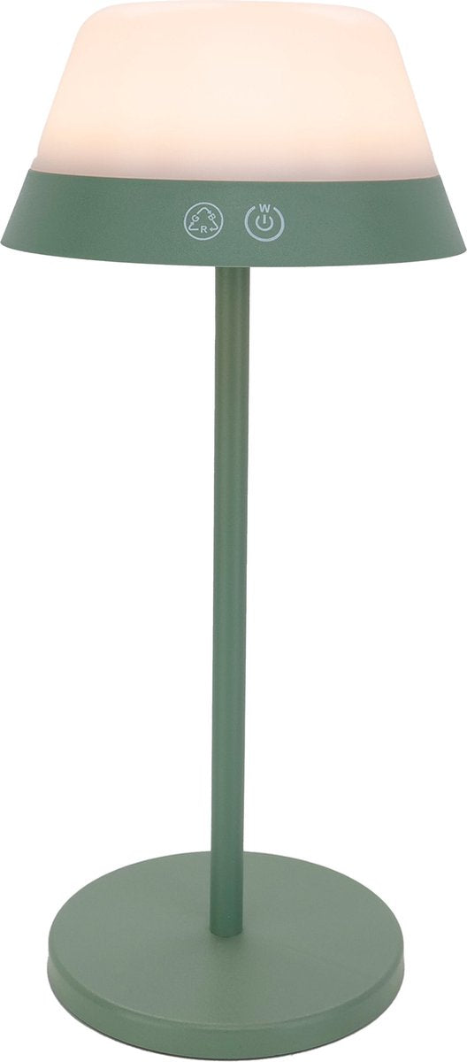 Lampe de table Eglo meggiano - variateur tactile - sans fil - 32 cm - vert blanc - lumière blanche rgb réglable - rechargeable - extérieur et intérieur