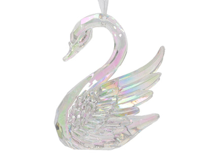 Decoris pendentif de Noël cygne irisé 10cm