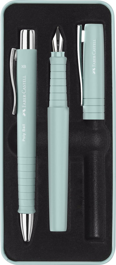 Faber-castell giftbox poly pen - avec stylo à bille et stylo plume - bleu caribique - fc-241053