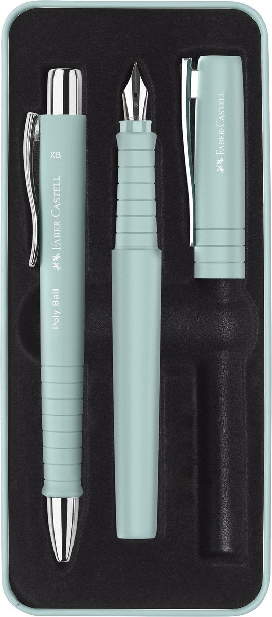 Faber-castell giftbox poly pen - avec stylo à bille et stylo plume - bleu caribique - fc-241053