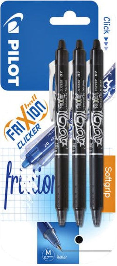 Stylo roller Pilot frixion clicker noir 0,35mm blister de 3 pièces | blister de 3 pièces