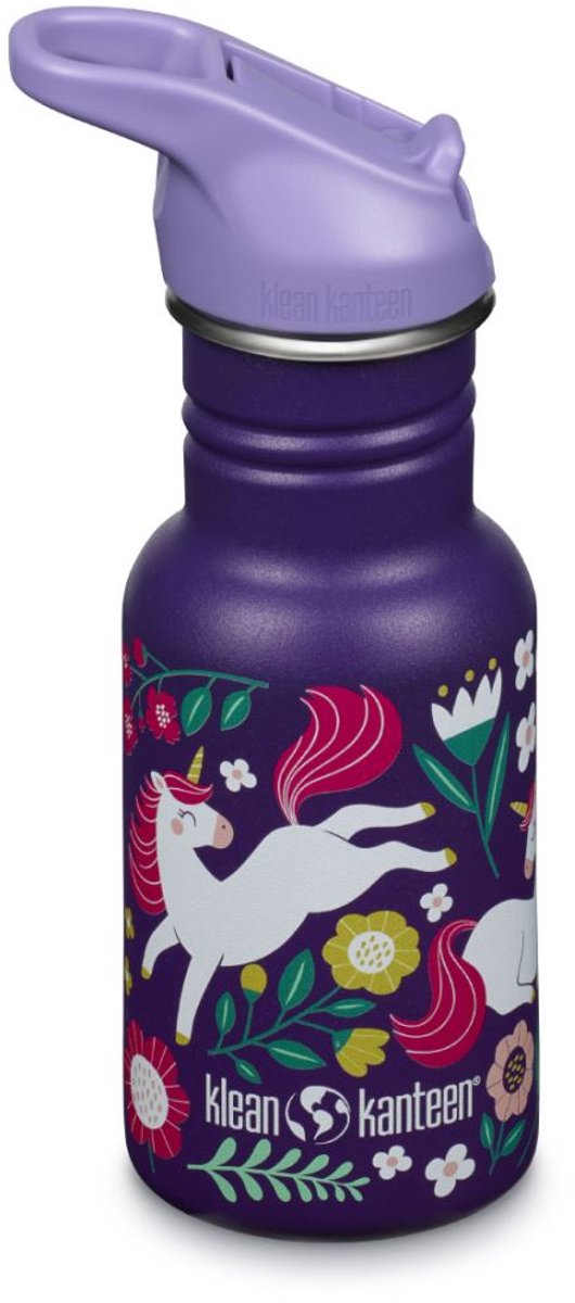 Gourde étroite classique Klean Kanteen - Bouchon de sport à rabat licorne 355 ml - Gourde avec paille - Gourde de sport.