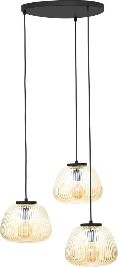 Brilliant Kaizen - suspension - 3 lumières rondes - verre - 3xe27 max 40w - ambre noir