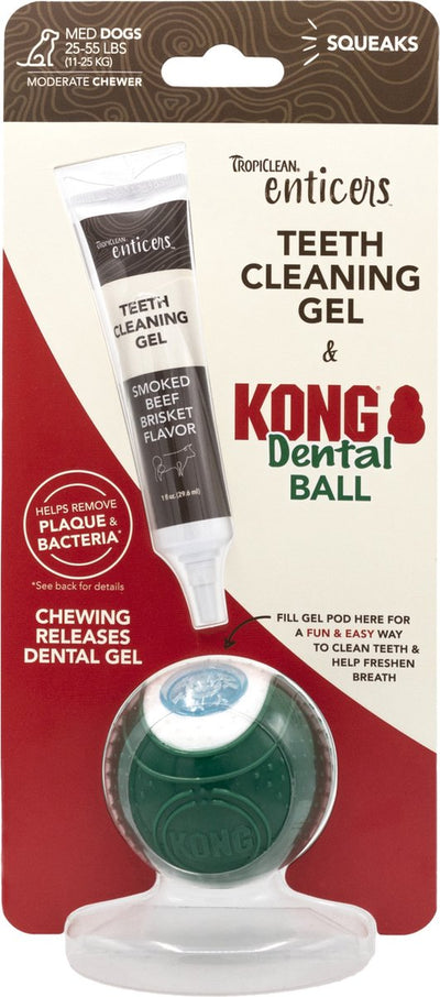 Tropiclean enticers - gel dentaire chien - avec balle dentaire kong - boeuf - chiens moyens - 30 ml