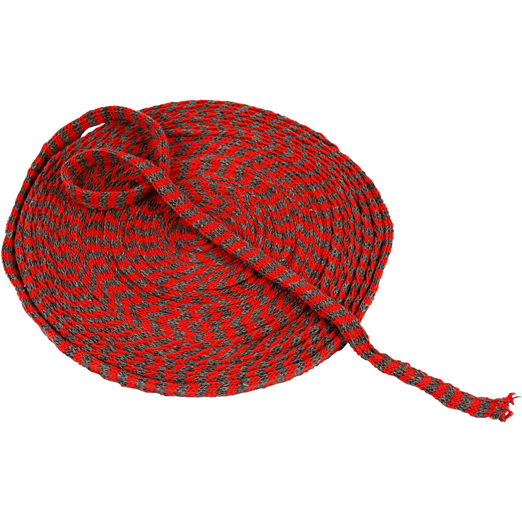 Tube tricoté circulaire Creativ company, l: 10 mm, Noël rouge gris, 10 m 1 rouleau