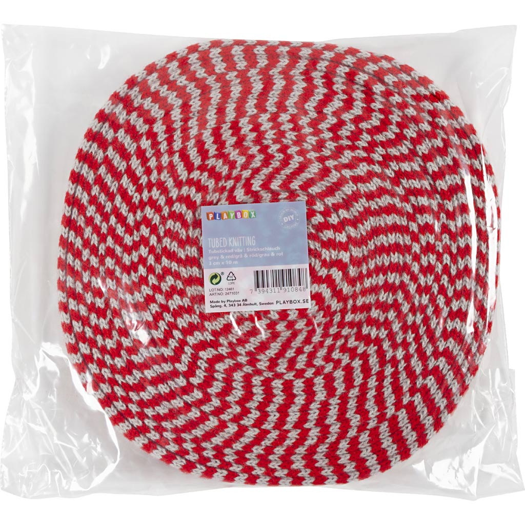 Creativ company tube tricoté circulaire, l: 30 mm, Noël rouge gris, 10 m 1 rouleau
