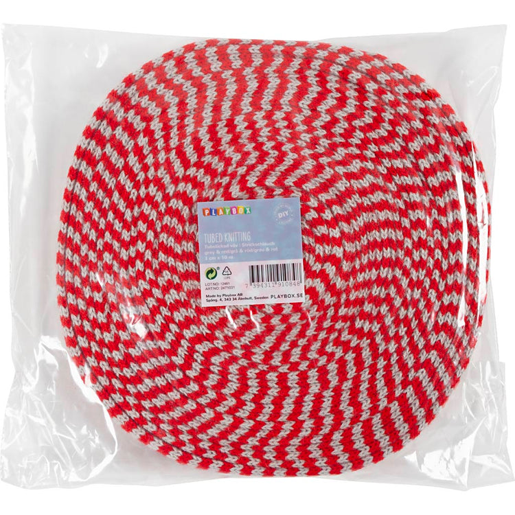 Creativ company tube tricoté circulaire, l: 30 mm, Noël rouge gris, 10 m 1 rouleau