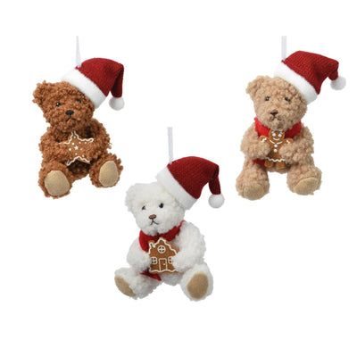 Decoris Pendentif de Noël ours polyester 7x6x12cm