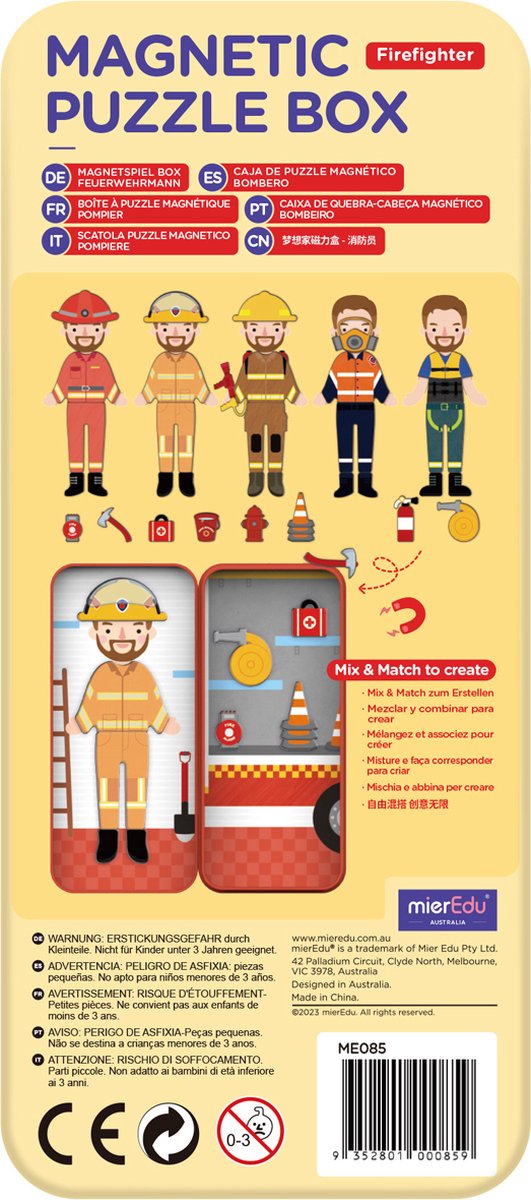 Boîte puzzle magnétique Mieredu - pompier - plus de 30 aimants - 3 ans