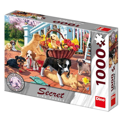 Dinotoys Puzzle dinosaure représentant des chiens qui jouent avec 14 secrets cachés - 1000 pièces