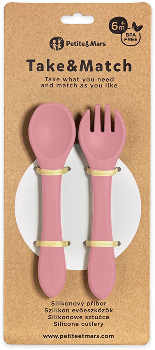 Petite marche | set de couverts en silicone vieux rose