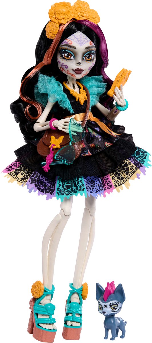 Monster high skelita calaveras - poupée de mode avec candelita pour animaux de compagnie