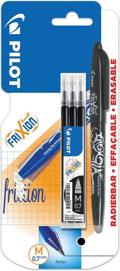 Pilot roller frixion ball noir + 3 recharges 0,7
