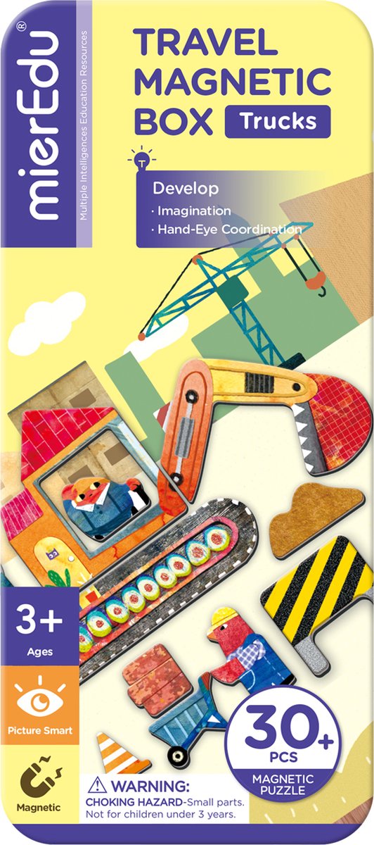 Boîte à puzzle magnétique Mieredu - camions - contient 2 scènes - plus de 30 aimants - 3 ans