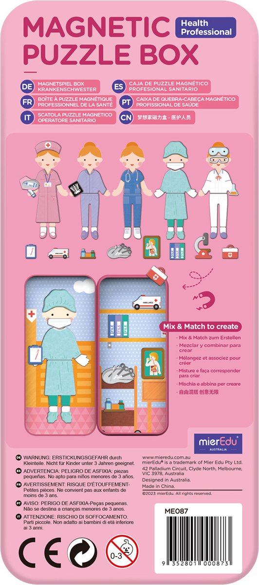 Boîte de puzzle magnétique Mieredu - docteur - contient 2 scènes - plus de 30 aimants - 3 ans