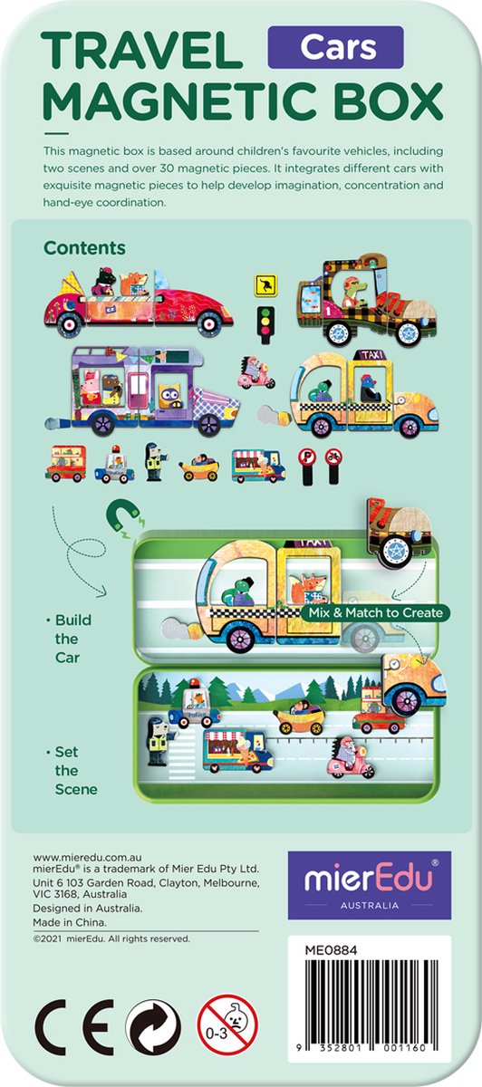 Boîte de puzzle magnétique Mieredu - véhicules - contient 2 scènes - plus de 30 aimants - 3 ans