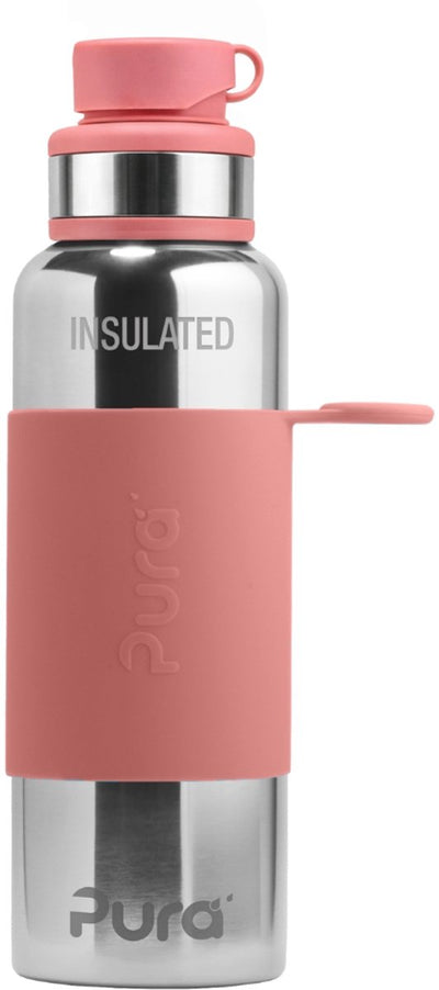 Bouteille de sport Pura thermos 650 ml - thermos - tasse thermos - sans plastique - à double paroi - avec bouchon de sport et manchon de sport - le dessus est interchangeable - rose