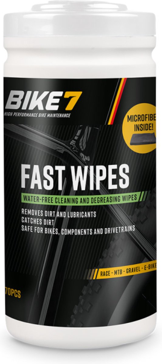 Bike7 - pot de lingettes rapides avec 70 lingettes, y compris un chiffon de nettoyage en microfibre