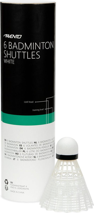 Avento 6 volants de badminton - dessus en liège nylon - blanc