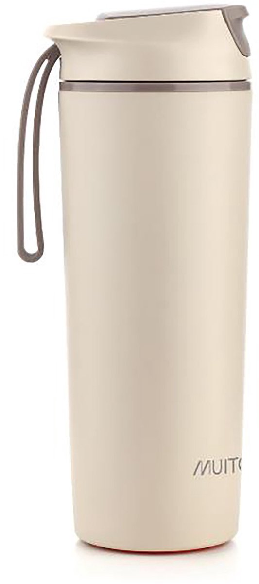 Bouteille d'eau Muitomas Never Fall Down - Système de ventouse anti-chute - Poignée antidérapante - Construction thermique - 450 ml - Blanc