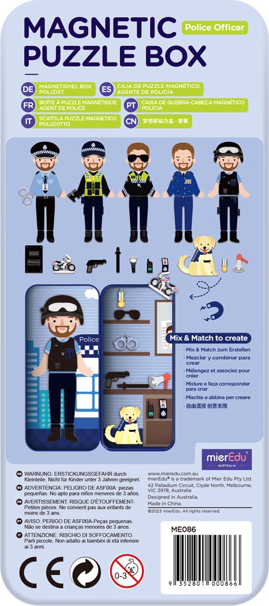 Boîte puzzle magnétique Mieredu - policier - contient 2 scènes - plus de 30 aimants - 3 ans
