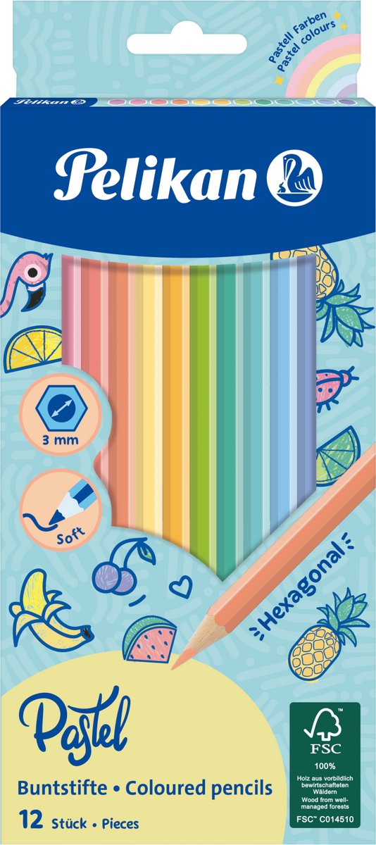 Crayons de couleur Pelikan - standard 3,0 mm - 12 couleurs pastel
