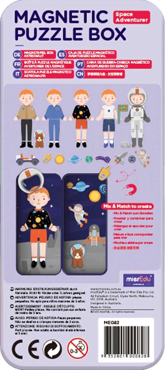 Boîte à puzzle magnétique Mieredu - astronautes - contient 2 scènes - plus de 30 aimants - 3 ans