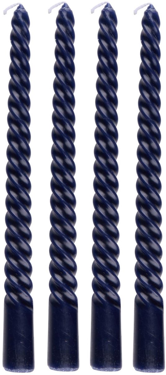 Arti casa lot de 4 bougies torsadées - bougies bleues 25 cm avec 5 heures de combustion - bougies torsadées pour chandelier et décoration - ø2 x 25 cm