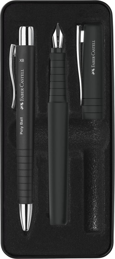 Faber-castell giftbox poly pen - set avec stylo à bille et stylo plume - noir - fc-241050